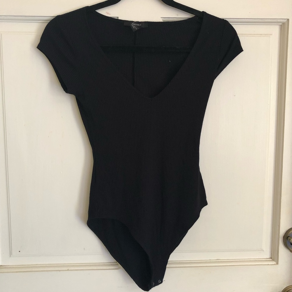 Forever21 black ribbed v-neck bodysuit